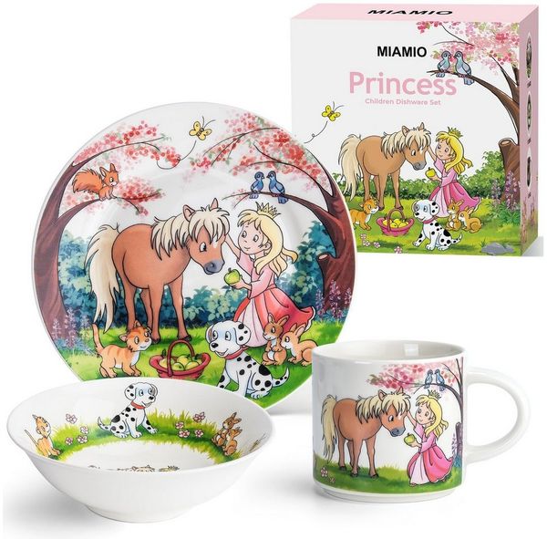 MiaMio Kindergeschirr-Set 3er-Set Kindergeschirr/Porzellan inkl. Teller, Schüssel und Tasse Prin (3-tlg), 1 Personen, Porzellan