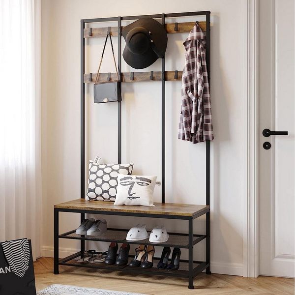 OUNUO Garderobe Garderobenständer mit Sitzbank und Schuhregal Flurregal