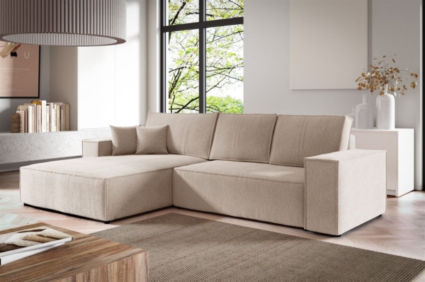 Ecksofa Schlafsofa CORUNIA Stoff Aragon Beige Ottomane Links