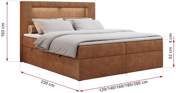 Boxspringbett - Polsterbett mit LED Kopfteil - GOLD-5 - 160x200cm - Orange Stoff - H3 Bild 5