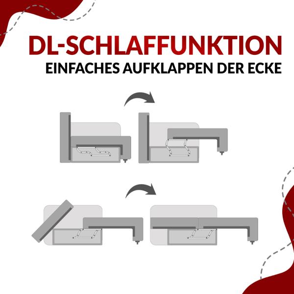 Ecksofa L-form, mit Schlaffunktion und Bettkasten - ARGOS - Creme Cord Bild 9