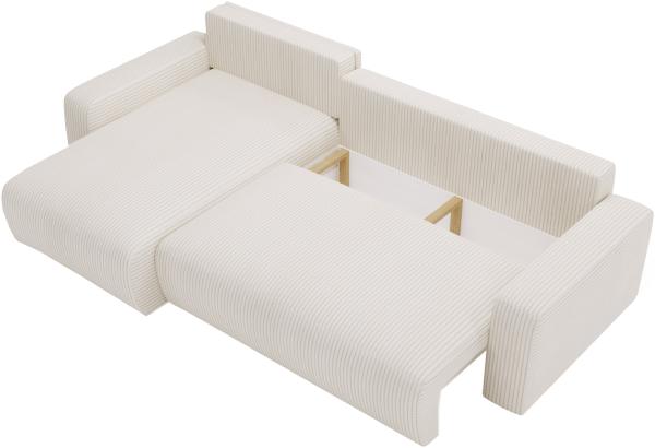 Ecksofa L-form, mit Schlaffunktion und Bettkasten - ARGOS - Creme Cord Bild 4