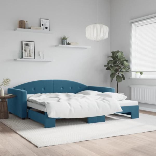 vidaXL Tagesbett Ausziehbar Blau 100x200 cm Samt