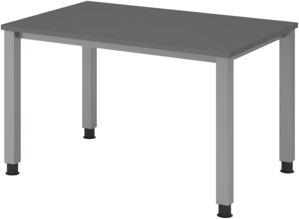 bümö manuell höhenverstellbarer Schreibtisch 120x80 cm in Graphit, Metall-Gestell: Silber - PC Tisch höhenverstellbar & belastbar bis 140 kg, Büro- und Computertisch klein, QS-12-G