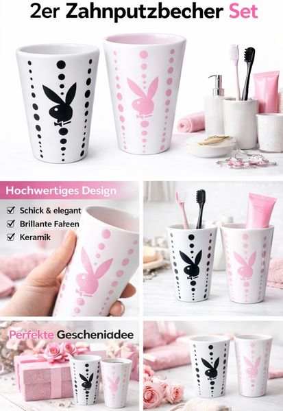 Playboy Home 2er Set Bunny Becher Zahnputzbecher Trinkbecher