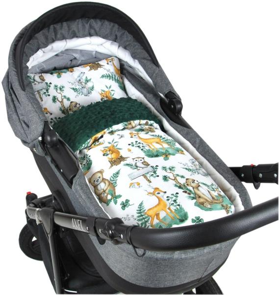 Kinderdecke BABYLUX Babydecke MINKY 2Set Kuscheldecke Decke 75 x 60cm Kinderwagen, BabyLux, MP123 - Grün + Wald Tiere