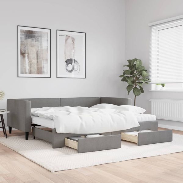 vidaXL Tagesbett Ausziehbar mit Schubladen Dunkelgrau 90x200 cm Stoff 3196633