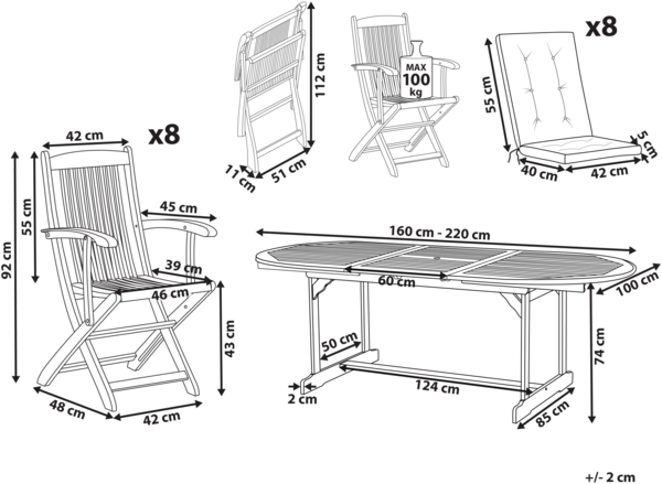 Gartenmöbel Set 8-Sitzer MAUI PREMIUM Akazienholz Hellgrün Bild 2