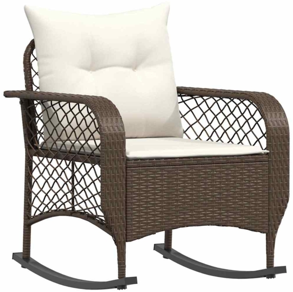vidaXL Garten-Schaukelstuhl mit Kissen Braun Poly Rattan 4104194