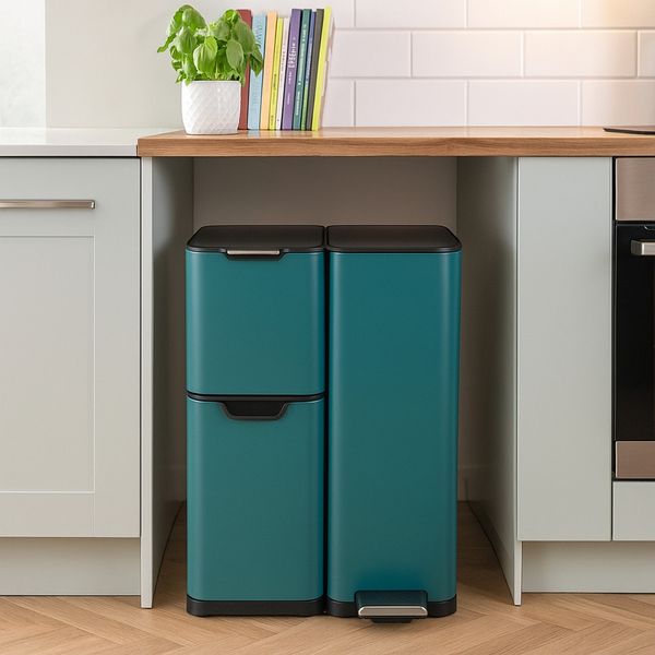 HTI-Living Mülleimer Mülleimer Edelstahl mit 3 Behältern, Mülltrennsystem 60 Liter