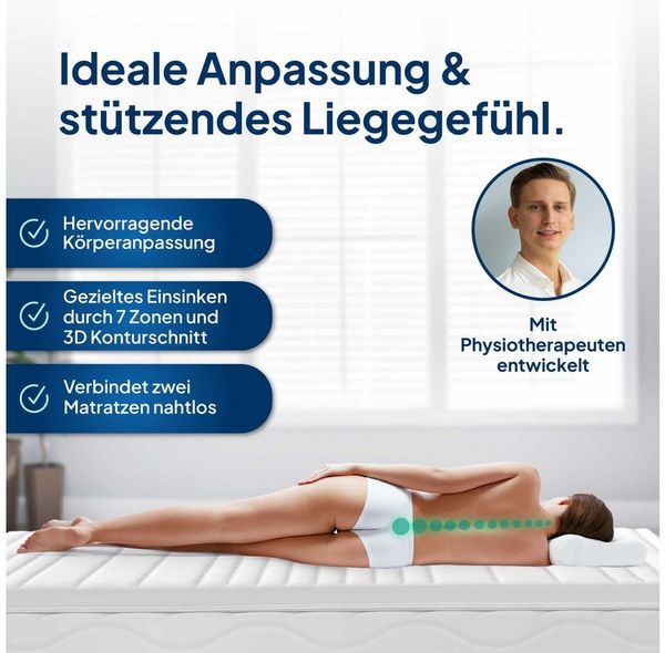 AM Qualitätsmatratzen, Topper 3D Deluxe Kaltschaum Topper, 7-Zonen, Ideal für Boxspringbetten, RG50, 8 cm hoch, Komfortschaum, 80x200 cm