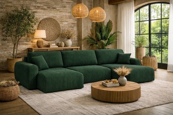 Kaiser Möbel Ecksofa mit Schlaffunktion und Bettkasten Ariel UXL aus Cordstoff Poso, U-Form,pflegeleichter Cordstoff,hoher Sitzkomfort