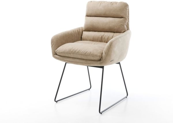 Esszimmerstuhl Abelia-Flex mit Armlehnen Mikrofaser Beige Vintage Kufengestell Schwarz