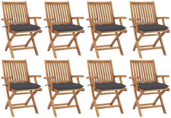 vidaXL Klappbare Gartenstühle mit Kissen 8 Stk. Massivholz Teak 3072792