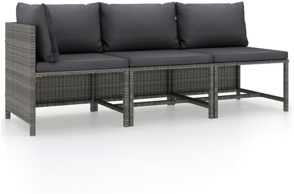 vidaXL 3-tlg. Garten-Lounge-Set mit Kissen Poly Rattan Grau 313505