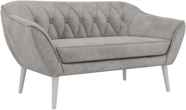 Polstersofa PIRS 2 Skandinavisches Sofa 2-Sitzer, Sofa mit Wellenfederung, Breite 140 cm, weiße Füße Hoher Sitzkomfort - Hellgrau Velvet Bild 6