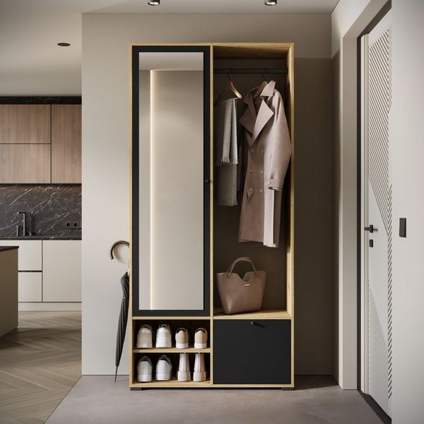 Home affaire Garderobenschrank DINO Kompaktgarderobe, Garderoben-Set DINO Mit Spiegel und Kleiderstange, 90 cm breit, Türanschlag wechselbar