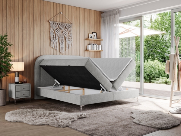 Boxspringbett, Schlafzimmerbett, Bettkasten - EIRA -180 x 200 cm - Hellgrau Stoff - H4 Bild 2