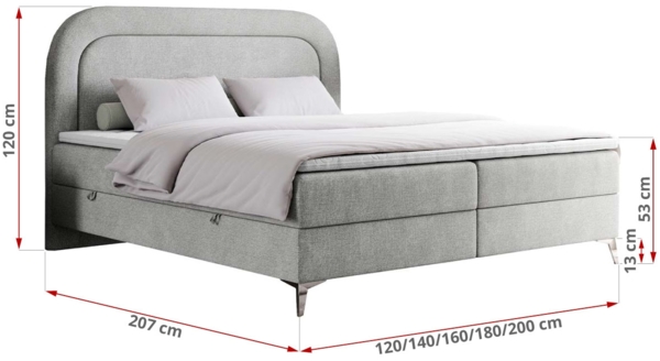 Boxspringbett, Schlafzimmerbett, Bettkasten - EIRA -180 x 200 cm - Hellgrau Stoff - H4 Bild 5