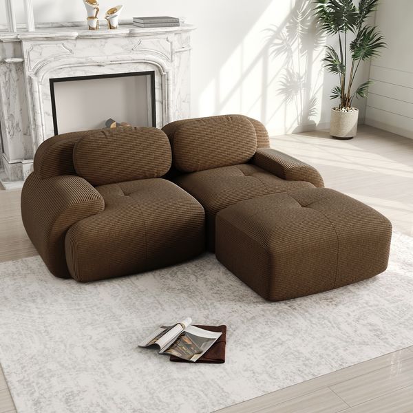 Ecksofa aus Cord, modular & rahmenlos, H 75 x T 208 x B 178 cm, braun, ohne Montage