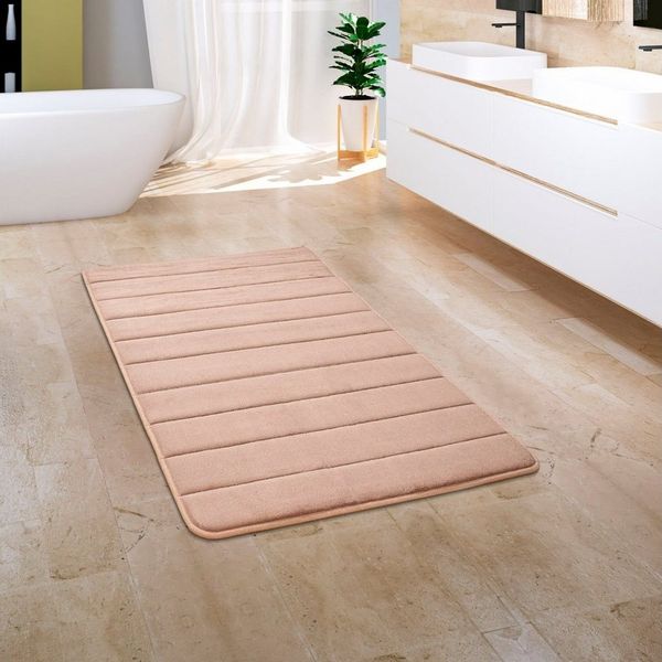 Paco Home Badematte Corby 252, Memory-Schaum Effekt, Höhe 13 mm, rutschhemmend beschichtet, fußbodenheizungsgeeignet, Polyester, rechteckig, Badteppich, Uni Farben, gestreift, Hoch-Tief Effekt