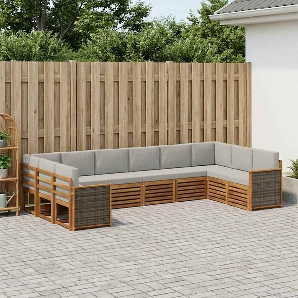 vidaXL Ecksofa Set mit Kissen 7 pcs Natürlich und Hellgrau 3384887