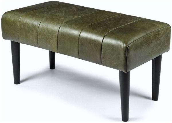 Bank Benea aus Leder und Mangoholz - 90 cm, Olive-Grün