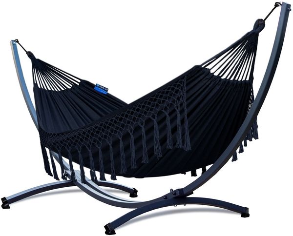 Potenza Hängematte mit Verzinkter Gestell – 220kg für 2 Personen I Hängematte- 220x160, 200kg I Cocoon XXL - Santia Schwarz