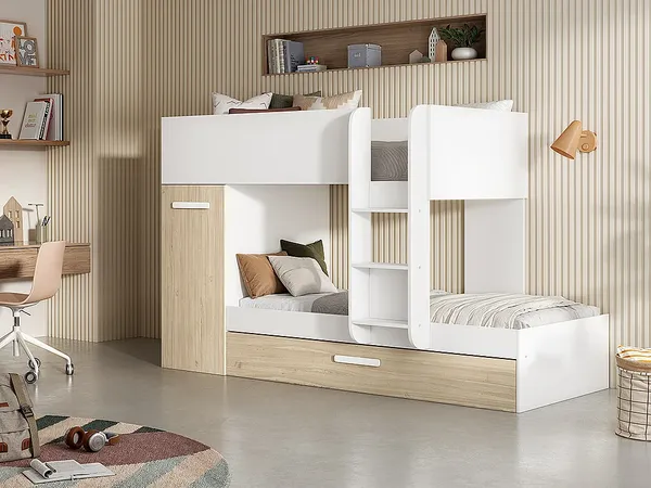 Vente-unique - ANTHONY Bett Holz, Platte BeigeWeiß - B 97 cm x H 150 cm x L 243 cm
