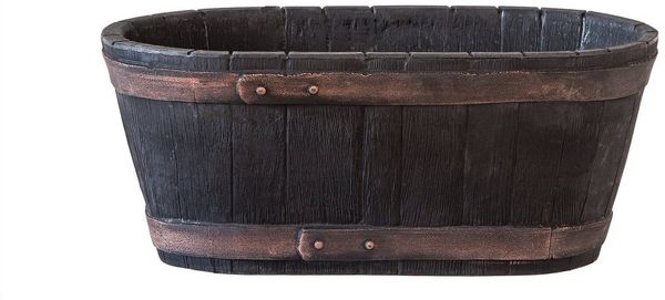 BigDean Weinfass Eichenfass Oval Kunststoff Gartenteich Teich Fass Nachbildung Länge 58 cm Breite 31 cm Höhe 24 cm