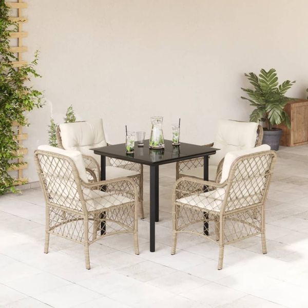 vidaXL 5-tlg. Garten-Essgruppe mit Kissen Beige Poly Rattan 3212146
