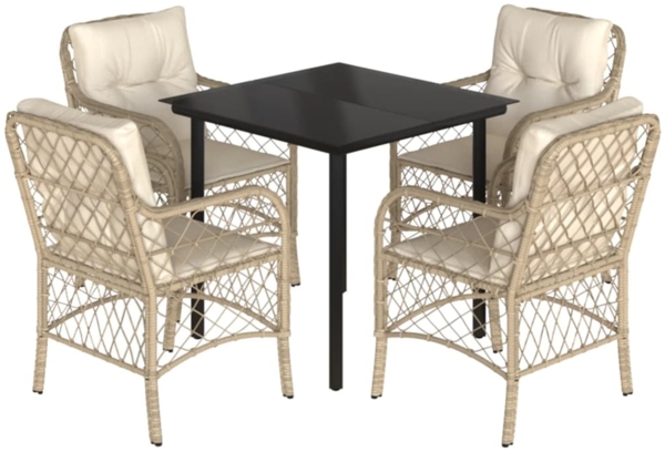 vidaXL 5-tlg. Garten-Essgruppe mit Kissen Beige Poly Rattan 3212146