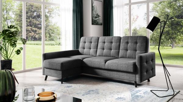 Ecksofa Sofa GARNET Stoff Luis Grafit mit Schlaffunktion Ottomane Links