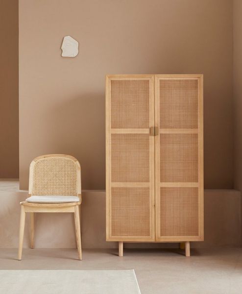 LeGer Home by Lena Gercke Highboard Lina, Mit Rattan Einsatz, 3 Innenfächer, teilmassiv