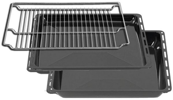 ICQN Backblech 465 x 370 x 30 und 60 mm Backblech Set mit Gitter, Emaille, (Set, 3-St, Fettpfanne und Verchromt Backofenrost), Passend für Bosch Neff Constructa