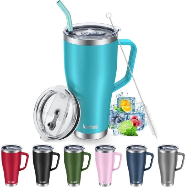 KETIEE Thermobecher 850ml mit Strohhalm - Kaffeebecher 30oz Edelstahl