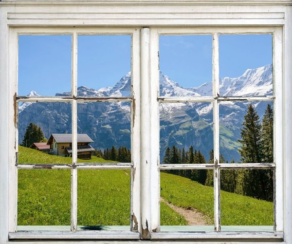 queence Wandsticker Hütte in den Bergen, Wandsticker, Wandbild, selbstklebend, 3D, Fenster