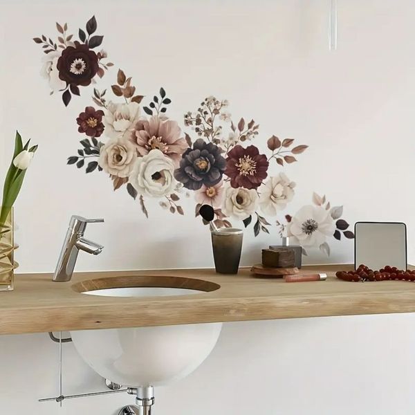 Montegoni Wandsticker Elegante Blumen Wandaufkleber – Selbstklebend für Wohnzimmer (einzel, 1x Eleganter Blumen-Wandaufkleber), Selbstklebend, glänzende Oberfläche, elegantes Blumenmuster