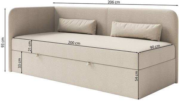 Selsey 'Calmmo' Jugendbett 90x200 mit Bettkasten, Chenille-Bezug, Kopfteil rechts, Rosa Bild 5