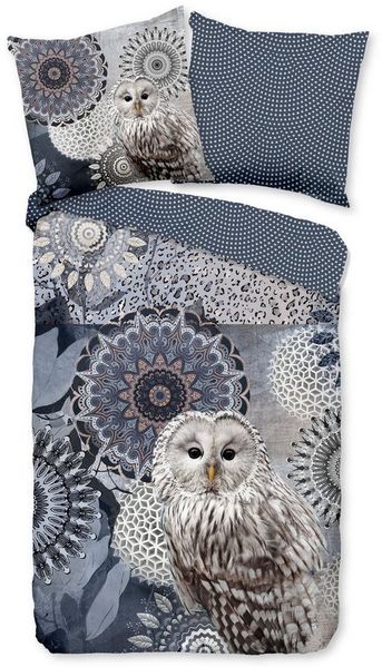 Traumschloss Bettwäsche Comfort Baumwolle, Flanell, 2 teilig, blaue Mandalas mit Eule