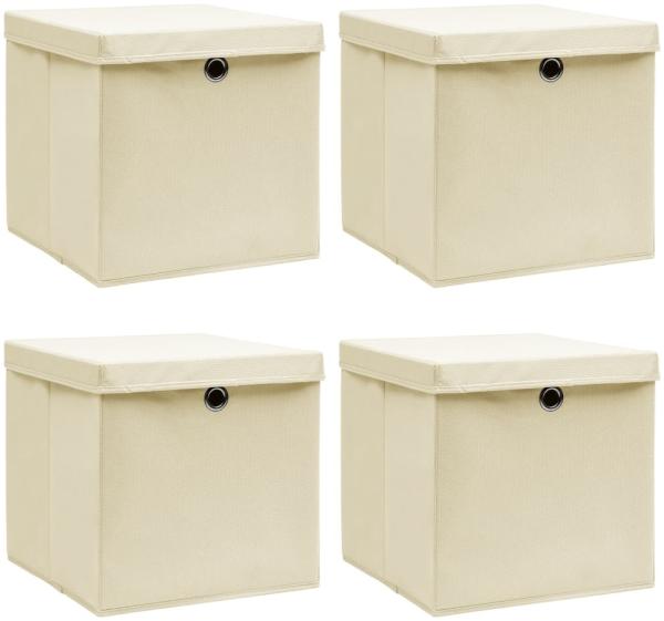 vidaXL Aufbewahrungsboxen mit Deckel 4 Stk. Creme 32x32x32 cm Stoff 288358