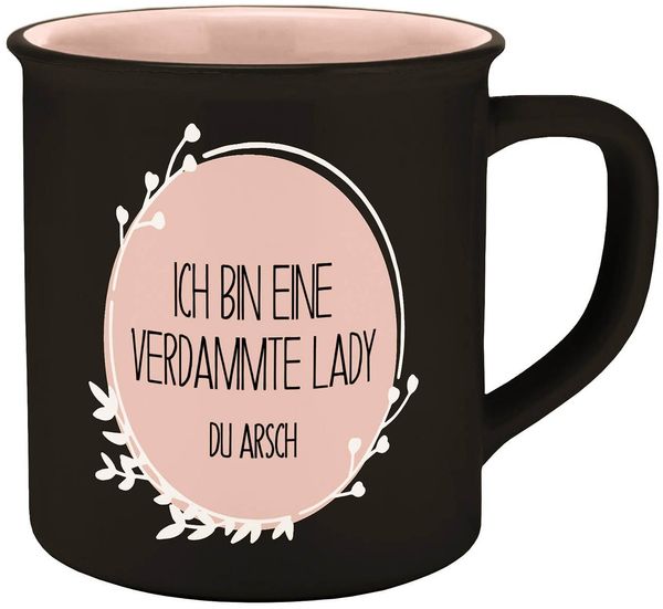 Geda Labels GmbH Tasse Verdammte Lady, 1-tlg, Keramik, Schwarz, 400ml, spülmaschinengeeignet