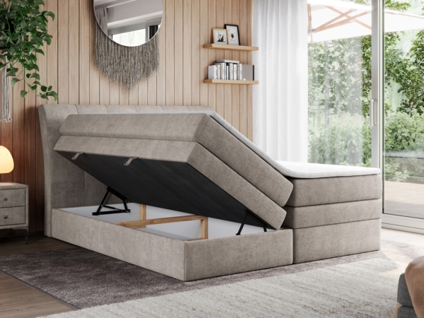 Boxspringbett, Stauraumbett, Bett mit Multipocket-Matratze und Topper - GOLD-10-KING - 120x200cm - Beige Stoff - H4 Bild 2