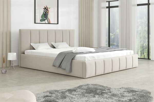 Polsterbett Doppelbett DETROIT Komplettset 140x200cm Stoff Magic Velvet Hellbeige