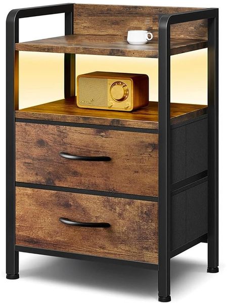 GarveeLife Nachttisch Beistelltisch Mit Schublade, Kommode 2 Stoffschubladen, Aufbewahrungsschrank Für Schlafzimmer, Flur, Wohnzimmer, 39.5 x 29 x 62.5 cm