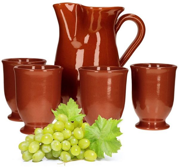 MamboCat Becher 5tlg.-Set: Tonkrug 1L + 4 Tonbecher 175ml Geschirr braun Kanne Tassen