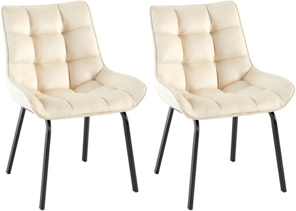 CLP 2er Set Esszimmerstuhl Saranda mit Rückenlehne und schwarzem Metallgestell,creme Samt