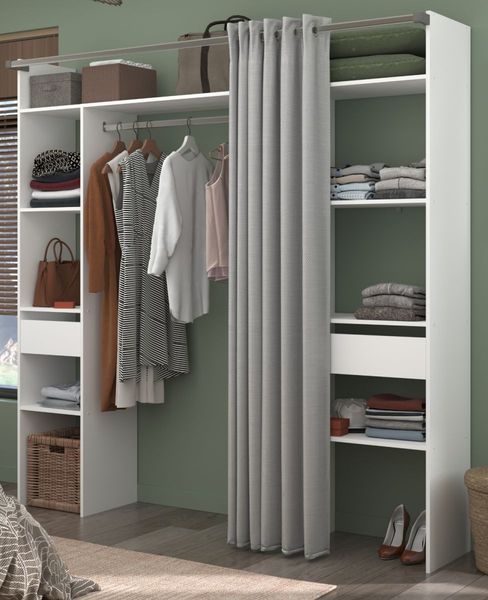 Parisot Kleiderschrank mit Vorhang Combi in weiß und grau 198 cm