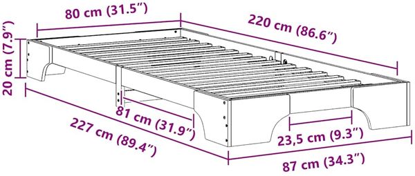 vidaXL Bettrahmen Braun 80 x 220 cm Massives Kiefernholz 872913 Bild 9