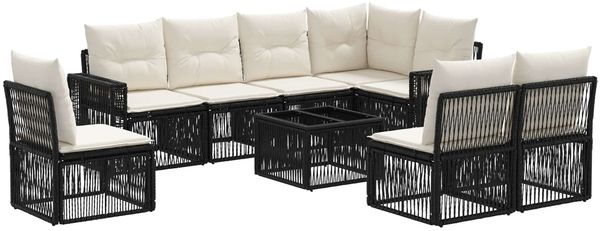 vidaXL Gartensofa-set 9 pcs Schwarz und Cremeweiß Poly-Rattan 3435142